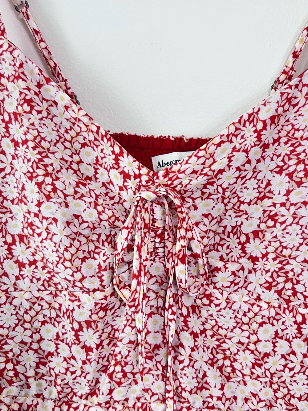 Abercrombie & Fitch Floral Slip Midi Dress Red White Daisy Side Slit Size XS - Picture 6 of 9